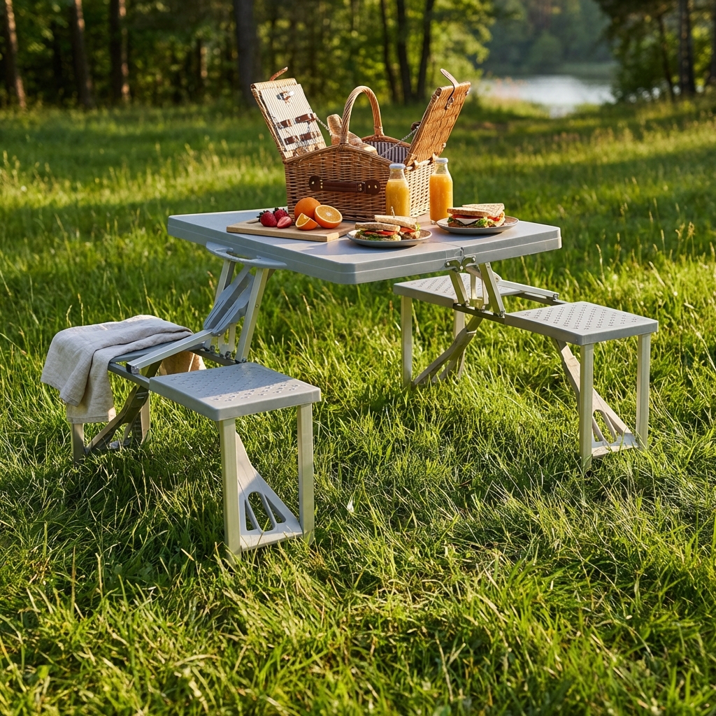 SET TAVOLO PIEGHEVOLE CON 4 SGABELLI