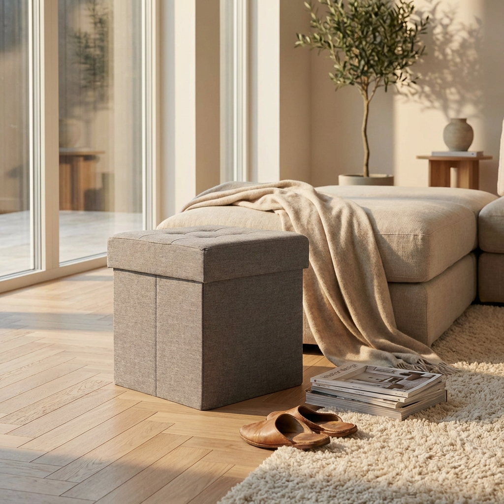 POUF CONTENITORE QUADRATO IN STOFFA GRIGIO