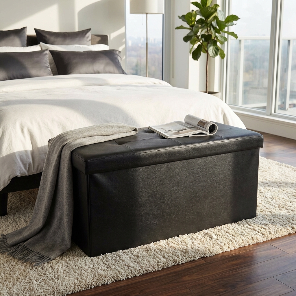 POUF CONTENITORE RETTANGOLARE IN ECOPELLE NATURALE
