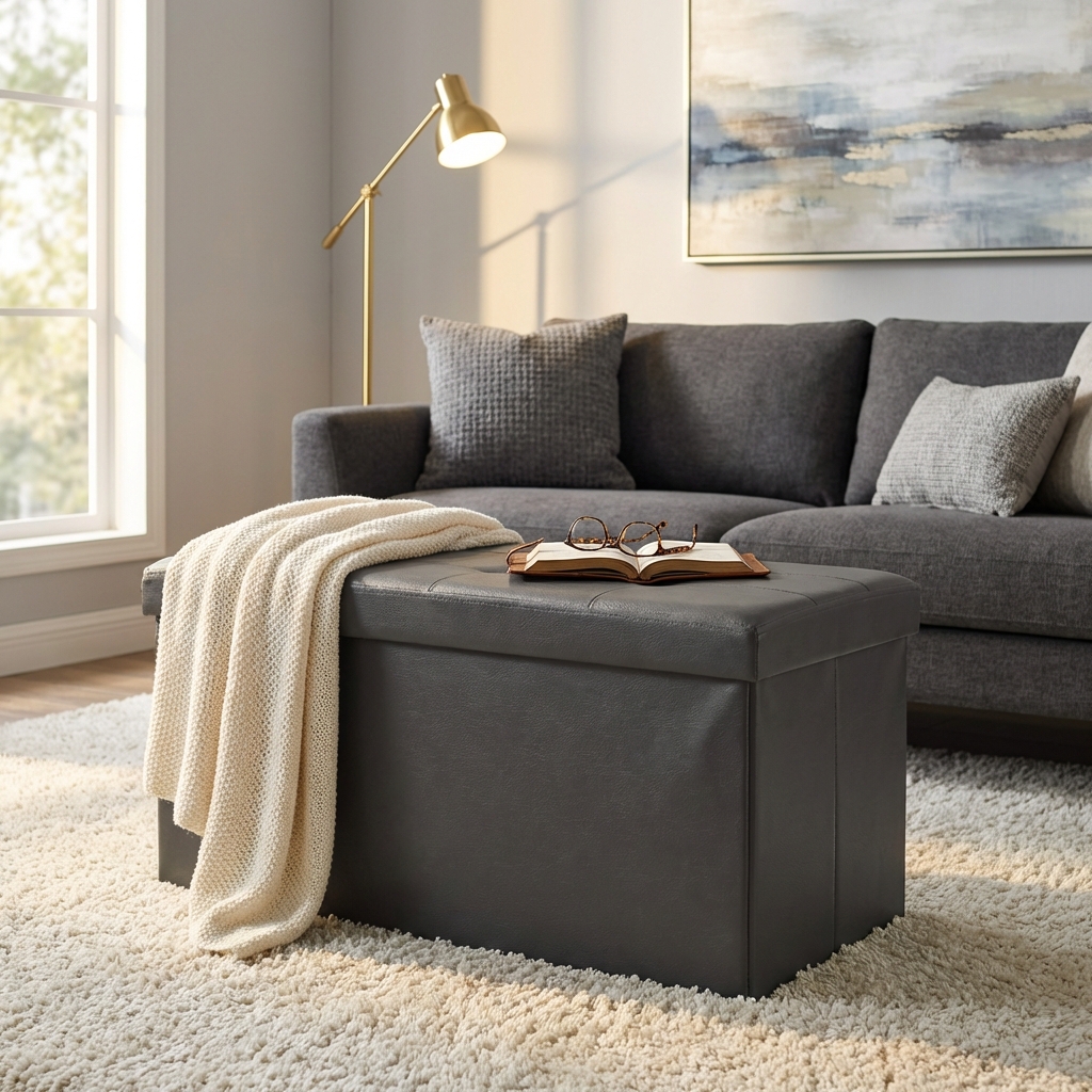 POUF CONTENITORE RETTANGOLARE IN ECOPELLE NERO