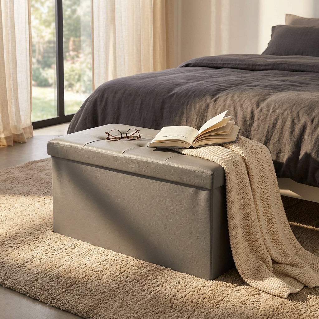 POUF CONTENITORE RETTANGOLARE IN ECOPELLE GRIGIO