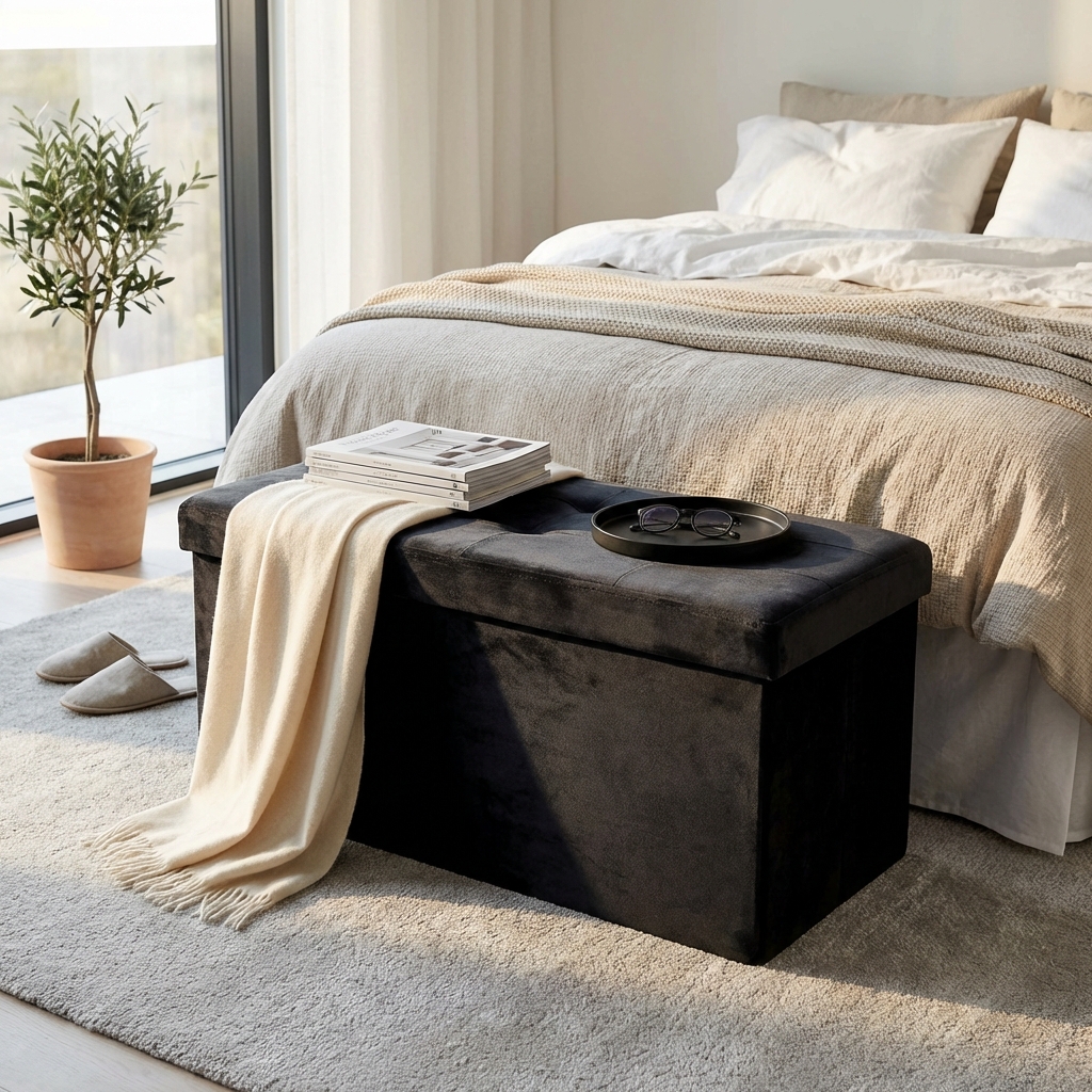 POUF CONTENITORE RETTANGOLARE IN VELLUTO NERO