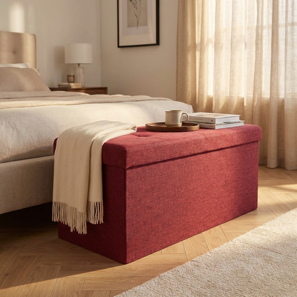 POUF CONTENITORE RETTANGOLARE IN STOFFA BORDEAUX