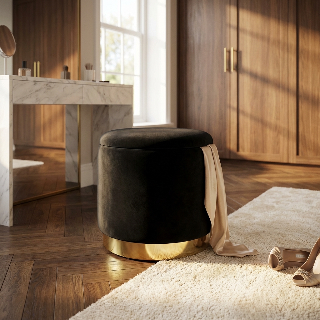 POUF CONTENITORE ROTONDO IN VELLUTO NERO