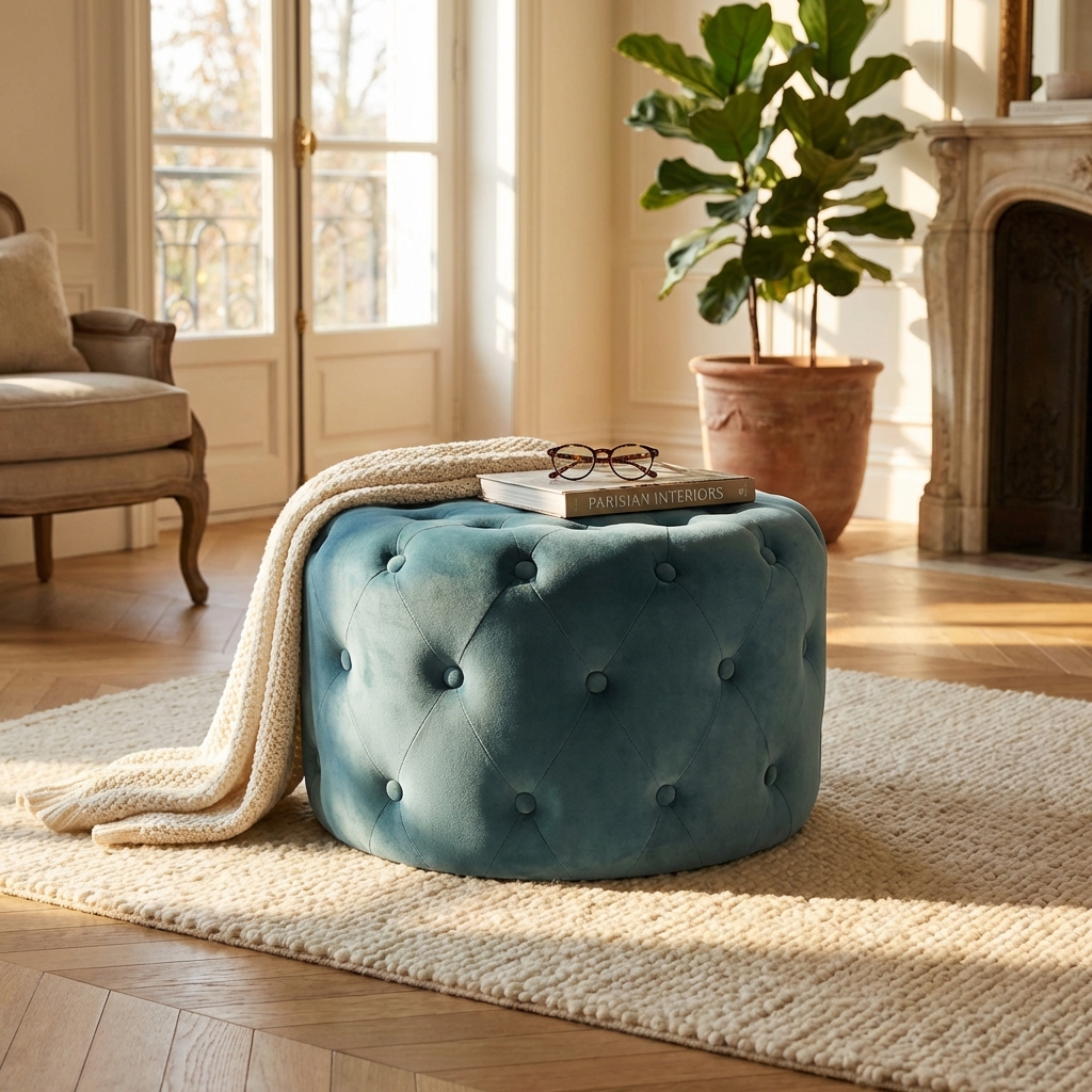 POUF ROTONDO IN VELLUTO VERDE