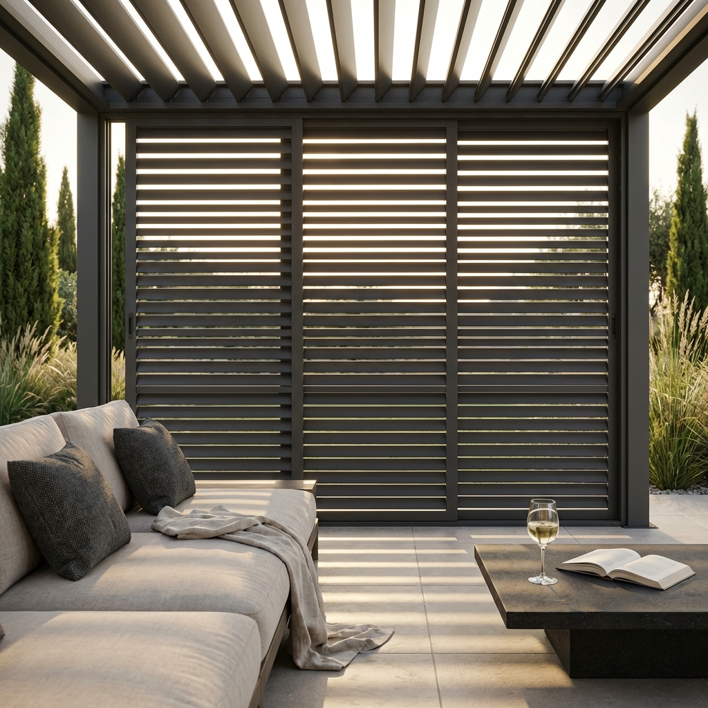 LATERALE SCORREVOLE CON LAMELLE PER LATO DA 3 M PERGOLA BIOCLIMATICA