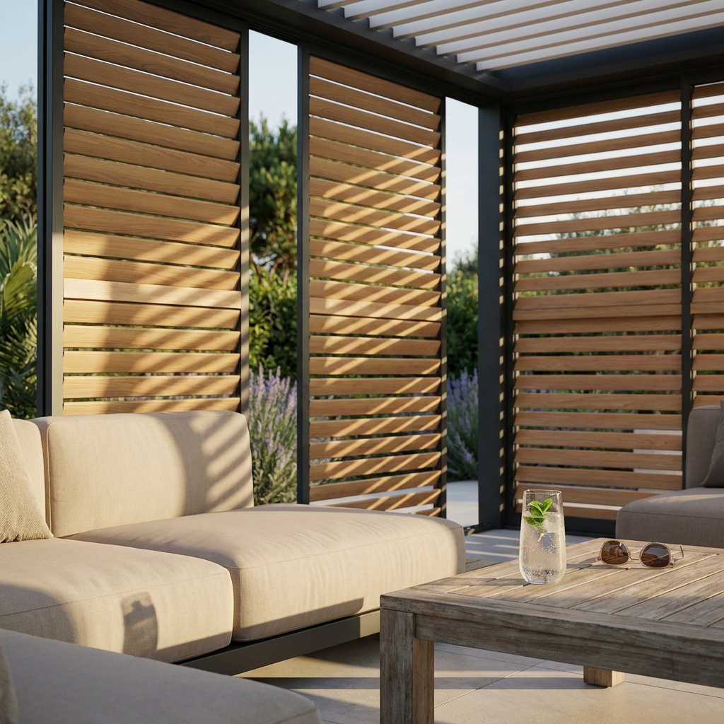 LATERALE SCORREVOLE CON LAMELLE PER LATO DA 3 M PERGOLA BIOCLIMATICA