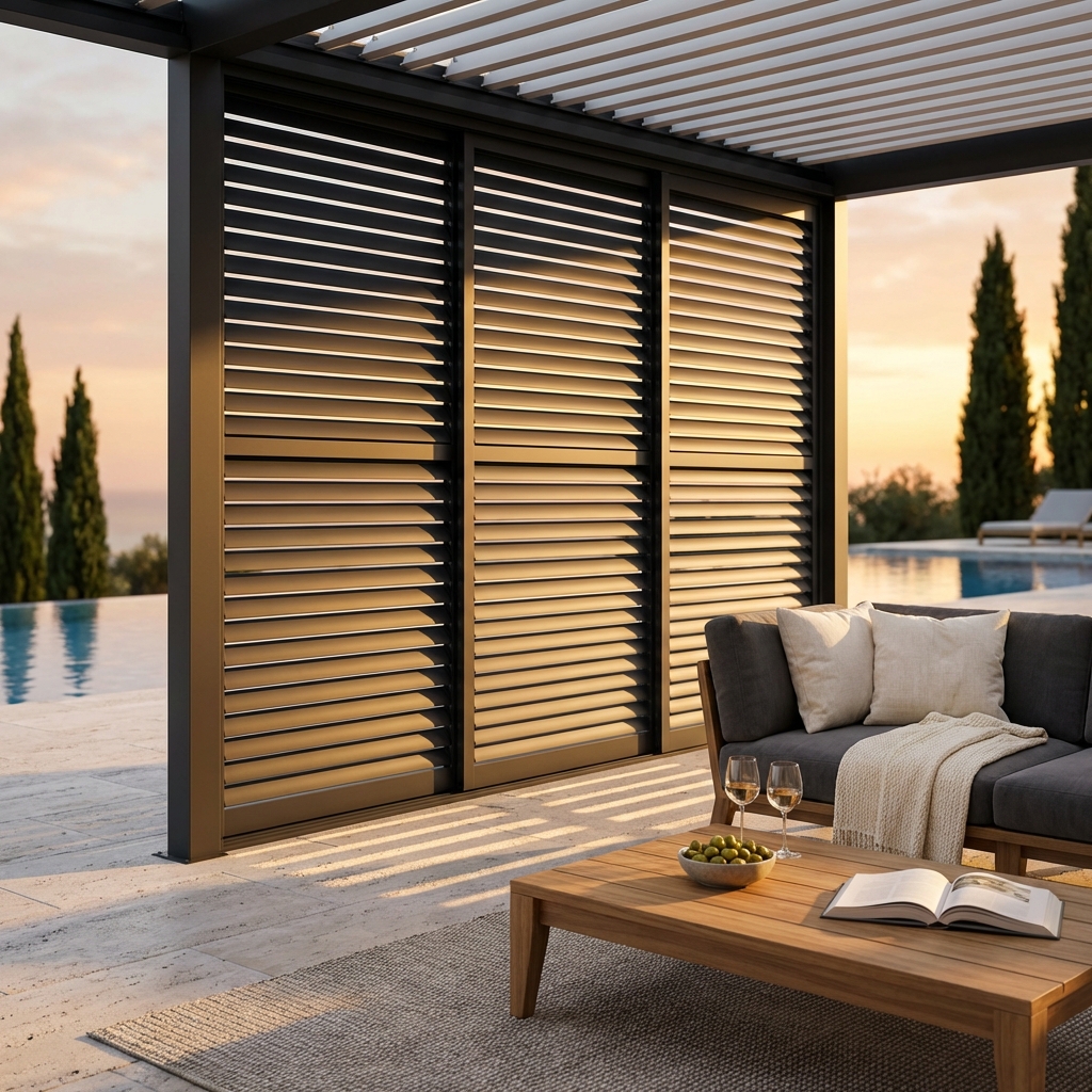 LATERALE SCORREVOLE CON LAMELLE PER LATO DA 4 M PERGOLA BIOCLIMATICA