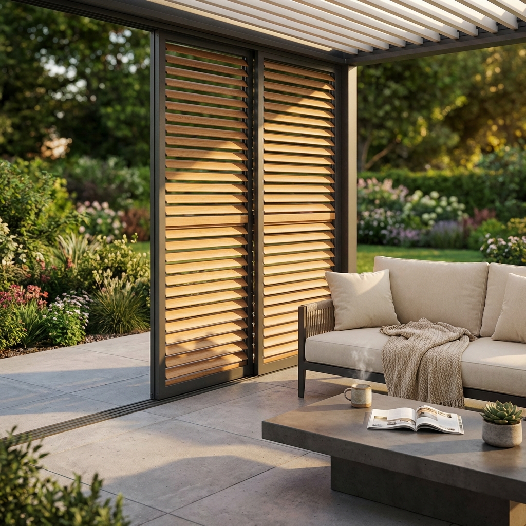 LATERALE SCORREVOLE CON LAMELLE PER LATO DA 4 M PERGOLA BIOCLIMATICA
