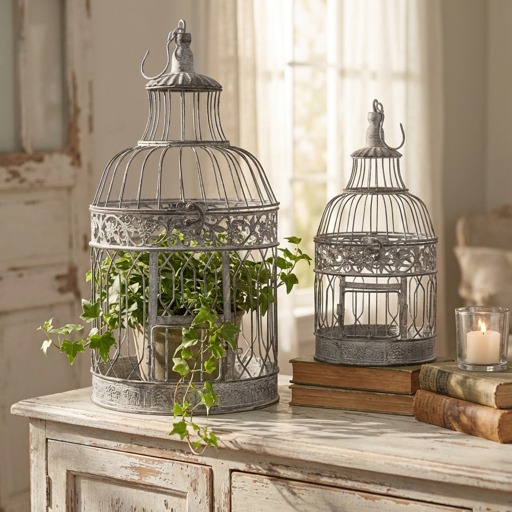 SET DI 2 GABBIE CLAIRE ROTONDE BIANCO OSSIDATO