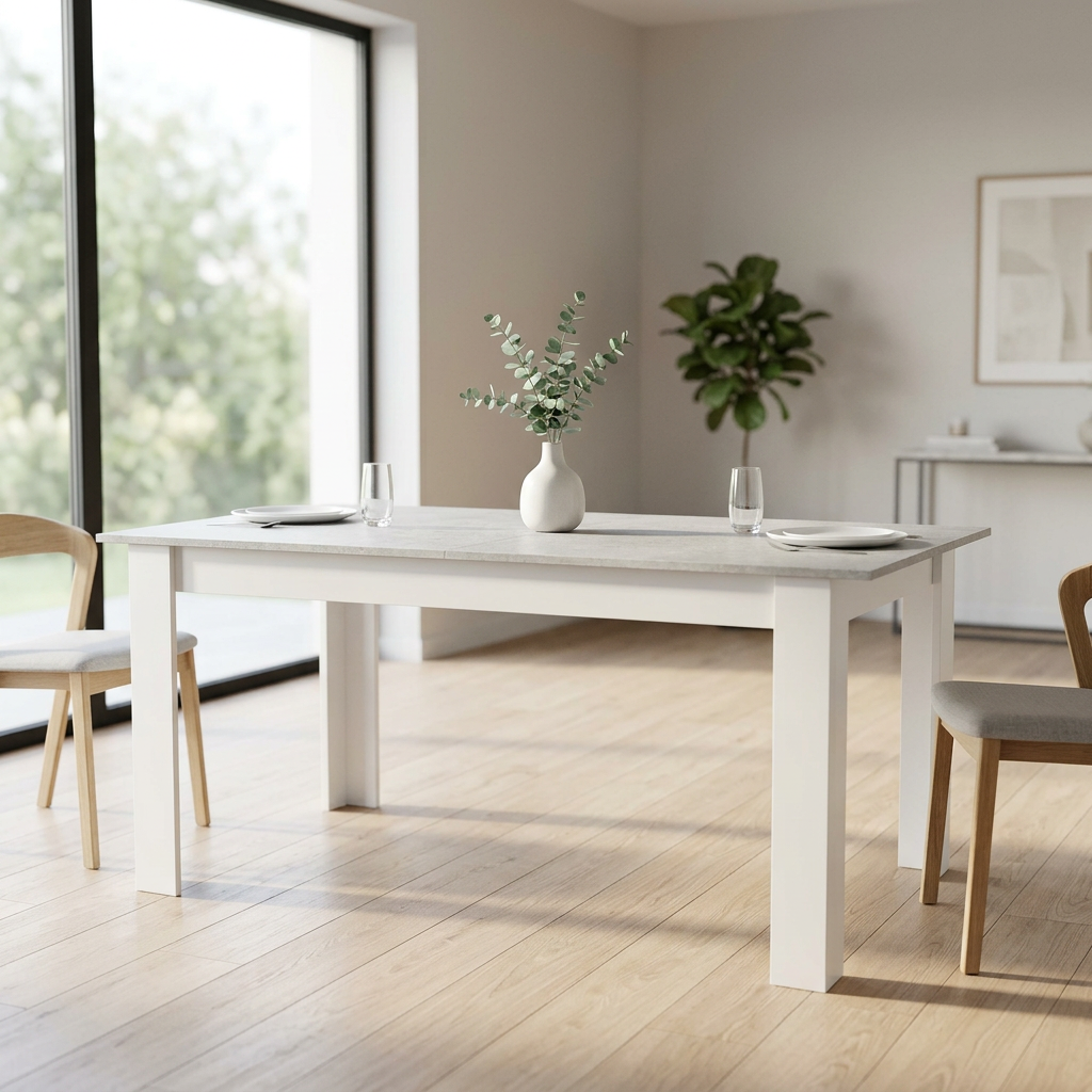 TAVOLO GEMMA BIANCO E GRIGIO EFFETTO CEMENTO