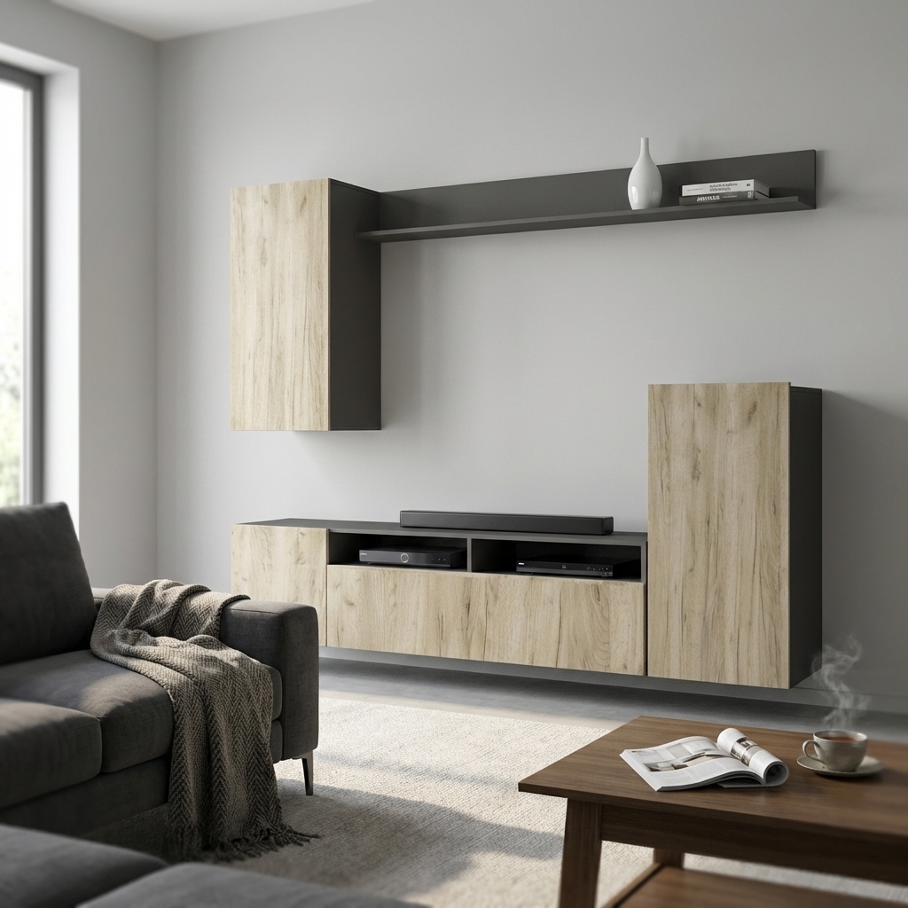 PARETE SOGGIORNO BRIDGE TAUPE E ROVERE