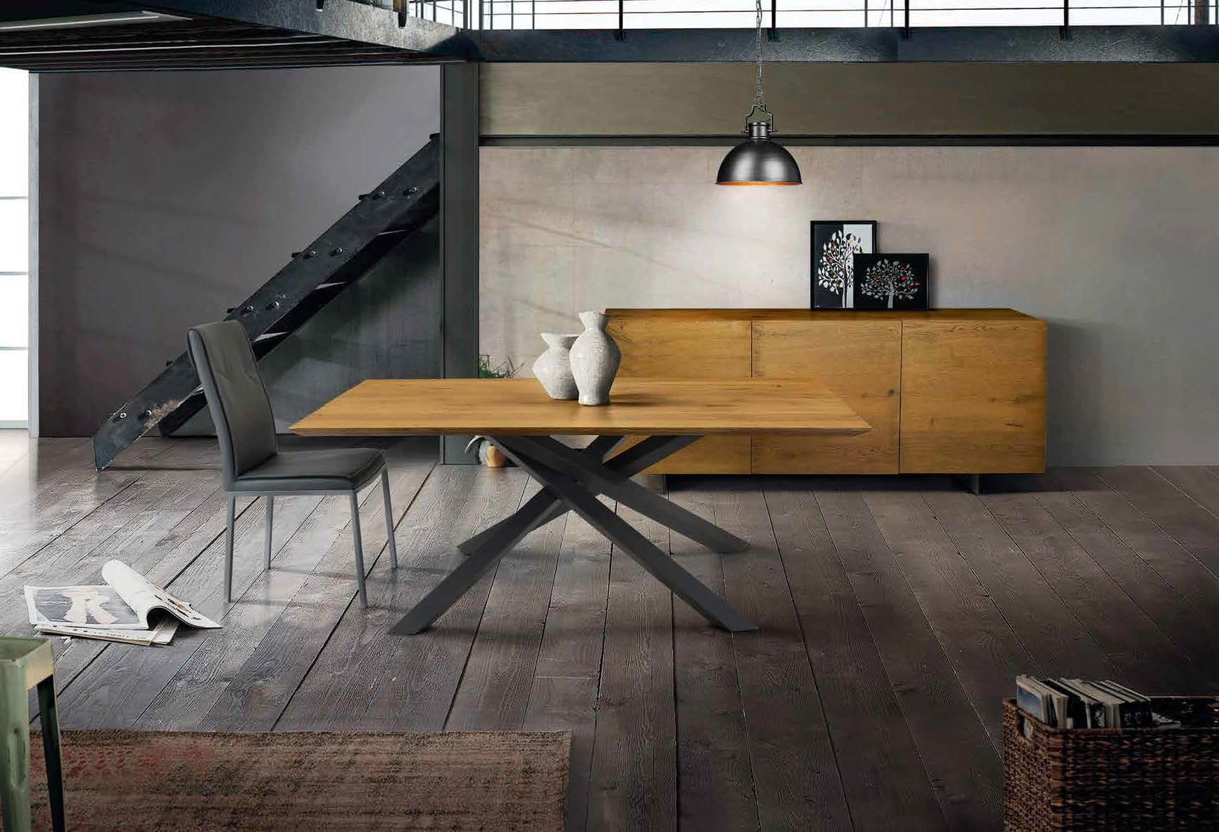 1621 TAVOLO ROVERE NODATO 100 X 250 STRUTTURA NERA PIANO NATURALE