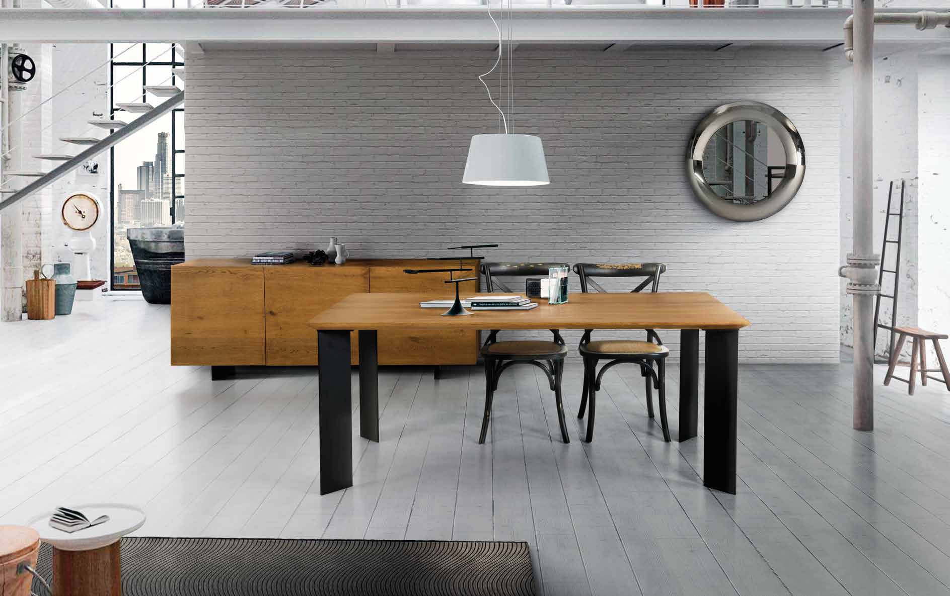 1663 TAVOLO ROVERE NODATO 90 X 160 STRUTTURA NERA PIANO NATURALE