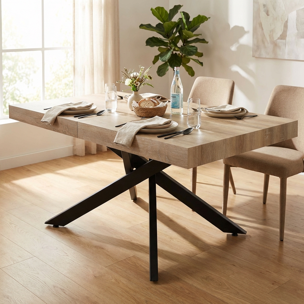 TAVOLO ALLUNGABILE DARREN NATURALE NODATO STRUTTURA NERA 160/240 X 90