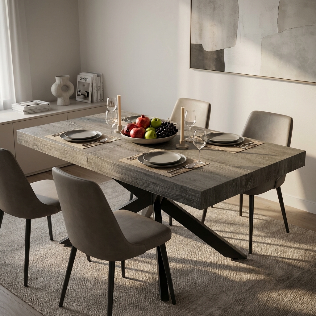 TAVOLO ALLUNGABILE DARREN ANTRACITE EFFETTO LEGNO STRUTTURA NERA 160/240 X 90
