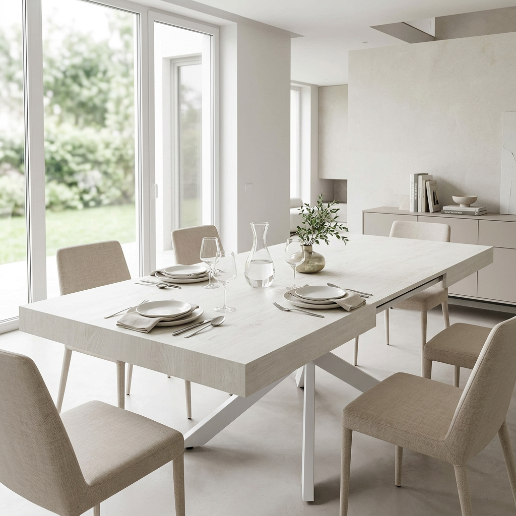 TAVOLO ALLUNGABILE DARREN BIANCO EFFETTO LEGNO STRUTTURA BIANCA 160/240 X 90
