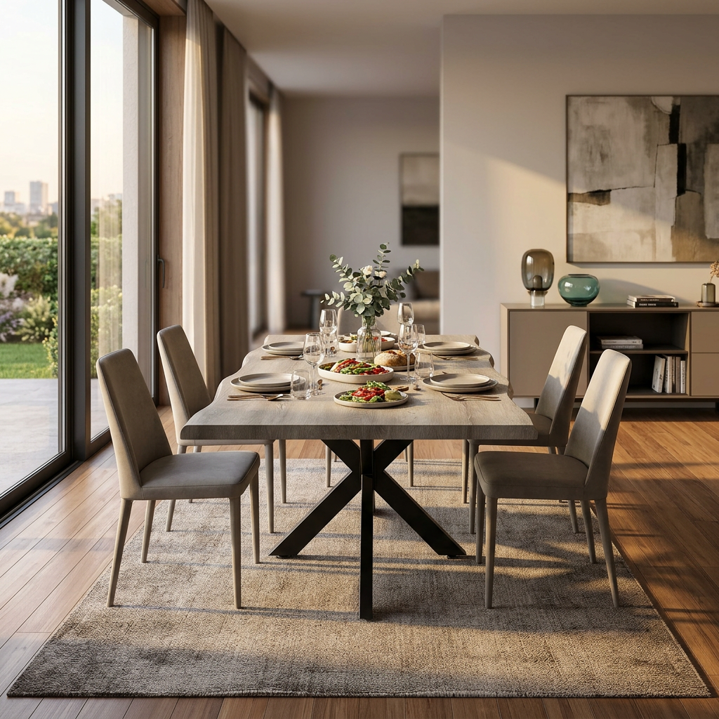 TAVOLO FLOYD NATURALE NODATO STRUTTURA NERA 160 X 90