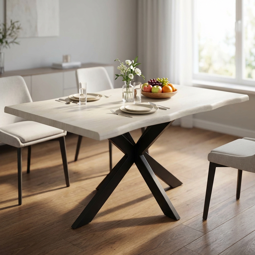 TAVOLO FLOYD BIANCO EFFETTO LEGNO STRUTTURA NERA 160 X 90
