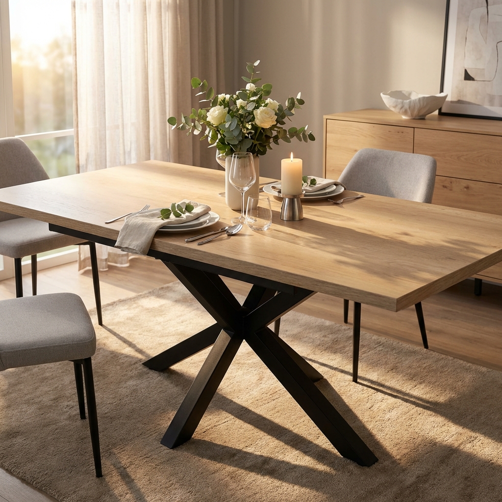 TAVOLO ALLUNGABILE GARFIELD NATURALE CON VENATURE STRUTTURA NERA 160/200 X 90