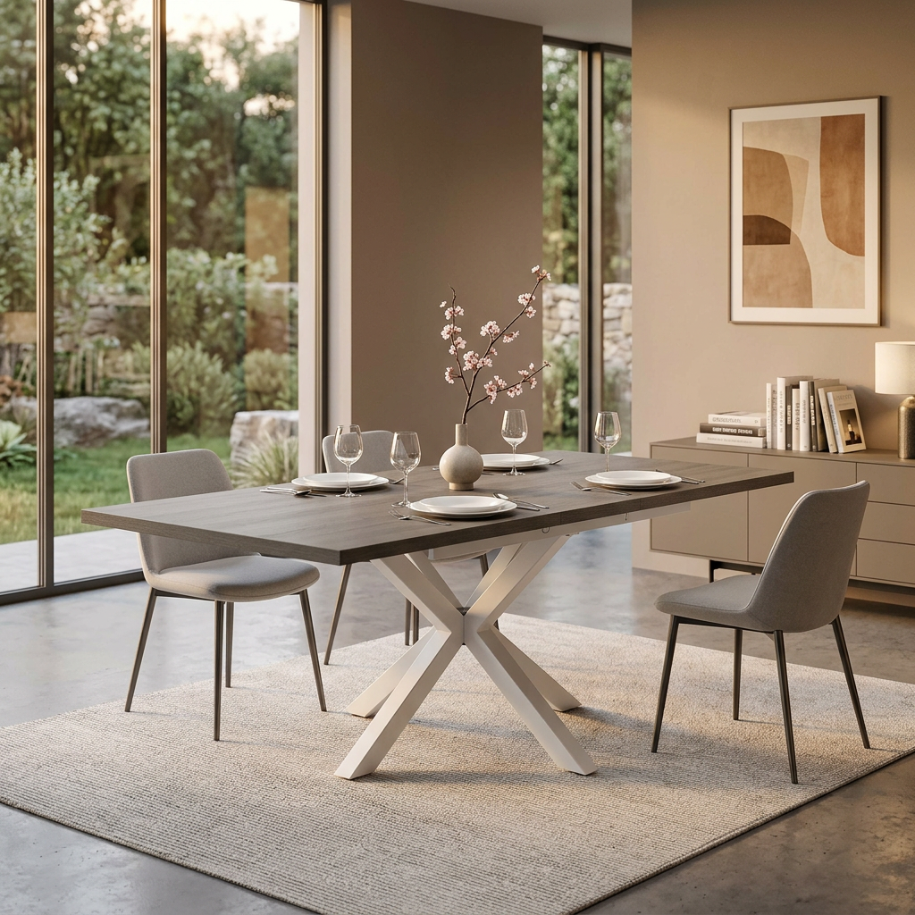 TAVOLO ALLUNGABILE GARFIELD GRIGIO EFFETTO CEMENTO STRUTTURA BIANCA 160/200 X 90