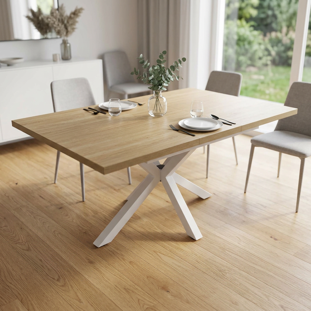 TAVOLO ALLUNGABILE GARFIELD NATURALE STRUTTURA BIANCA 160/200 X 90