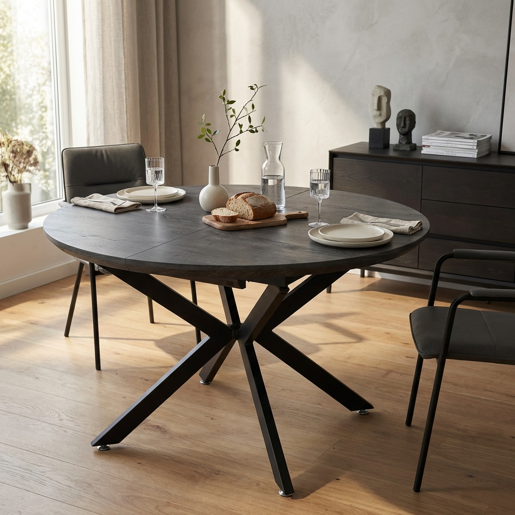 TAVOLO ROTONDO ALLUNGABILE GARRY ANTRACITE EFFETTO LEGNO 120/160 X 120