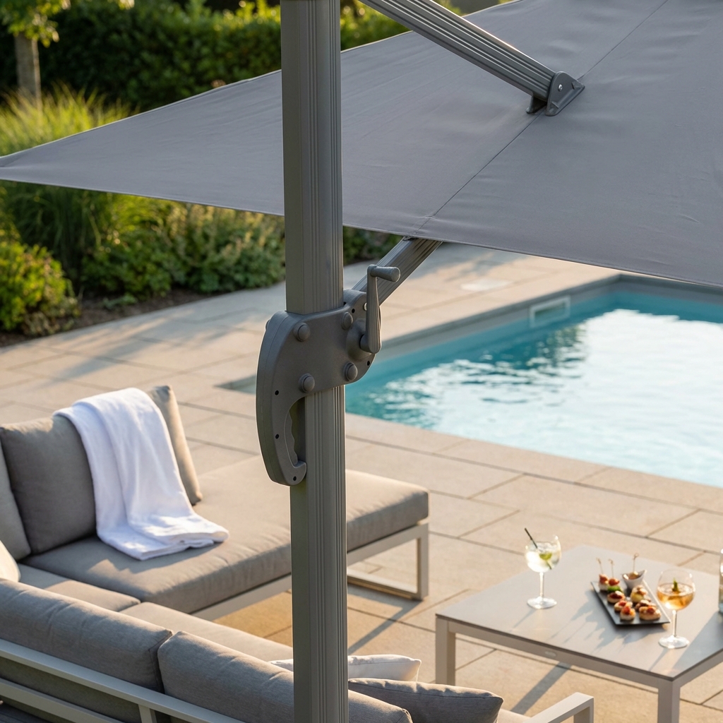 OMBRELLONE NETTUNO LUX NERO P/L 3 X 3 TELO GRIGIO CHIARO