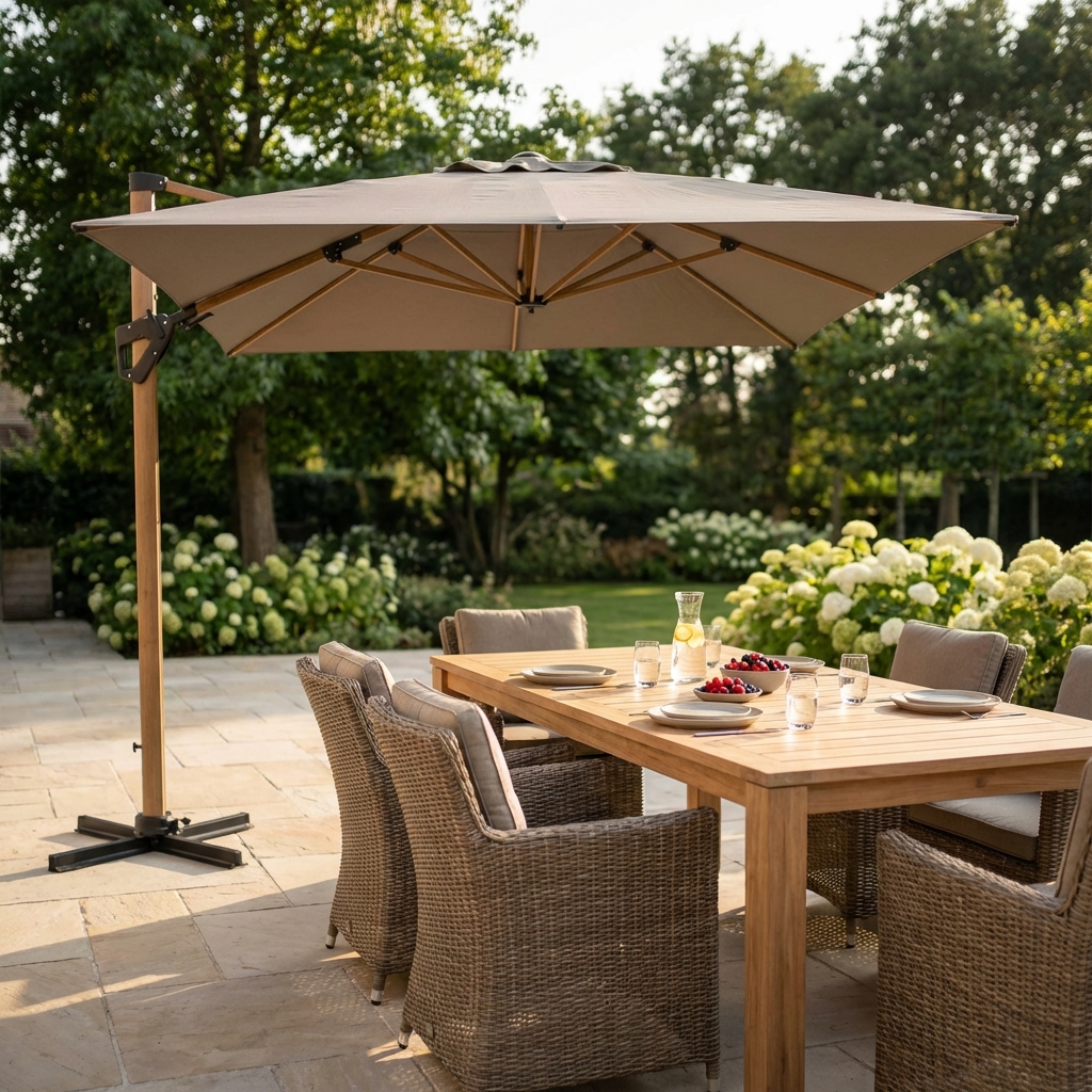 OMBRELLONE MENDEL MARRONE EFFETTO LEGNO P/L 3 X 3 TAUPE