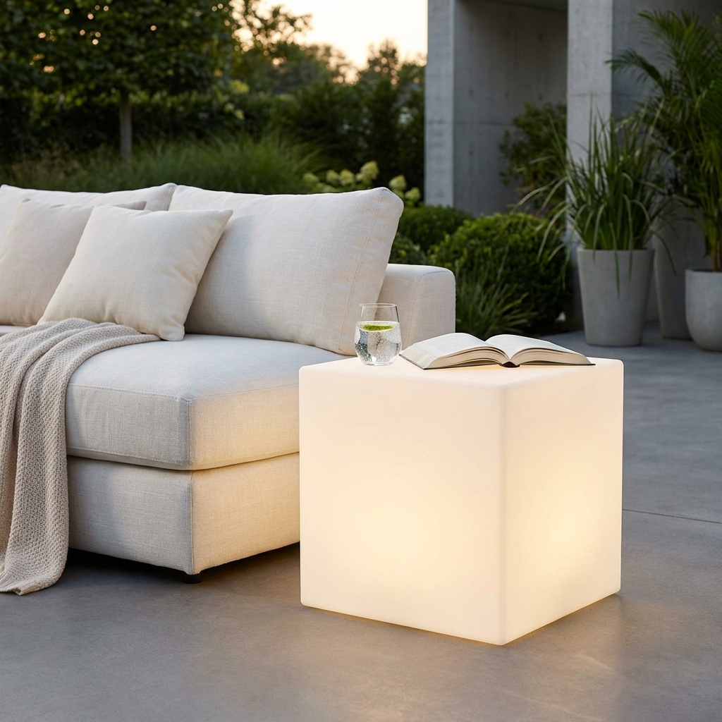 CUBO 40 X 40 X 40 LUMINOSO INDUS CON LED MULTICOLOR E BATTERIA SOLARE
