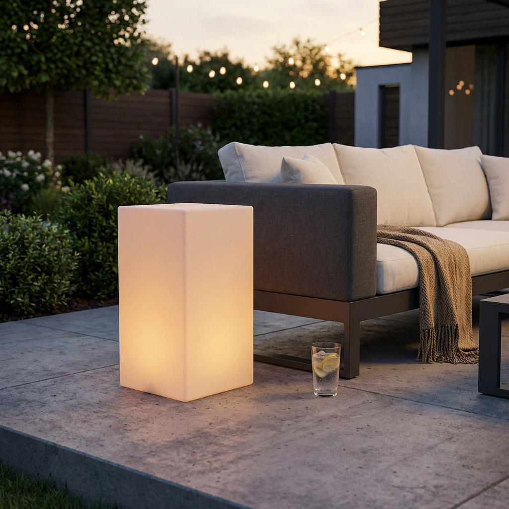 CUBO 40 X 40 X 80 LUMINOSO INDUS CON LED MULTICOLOR E BATTERIA SOLARE